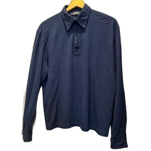 90s/Y2K Vintage Versace Classic Navy Blue Wool Blend Polo Knit Sweater, Size L